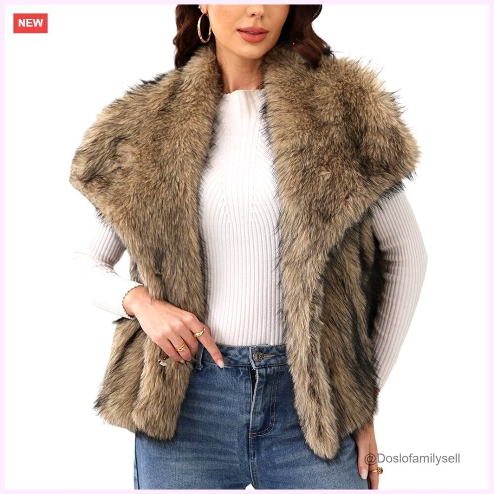 Faux Fur Vest Lapel Collar Sleeveless Shaggy Jacket Women's Outerwear